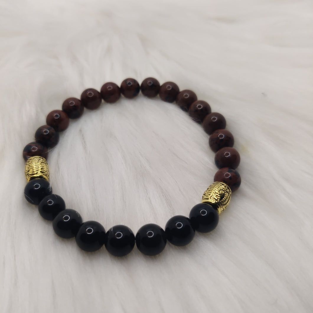 Bracelet pour lui …Obsidienne noire & Acajou