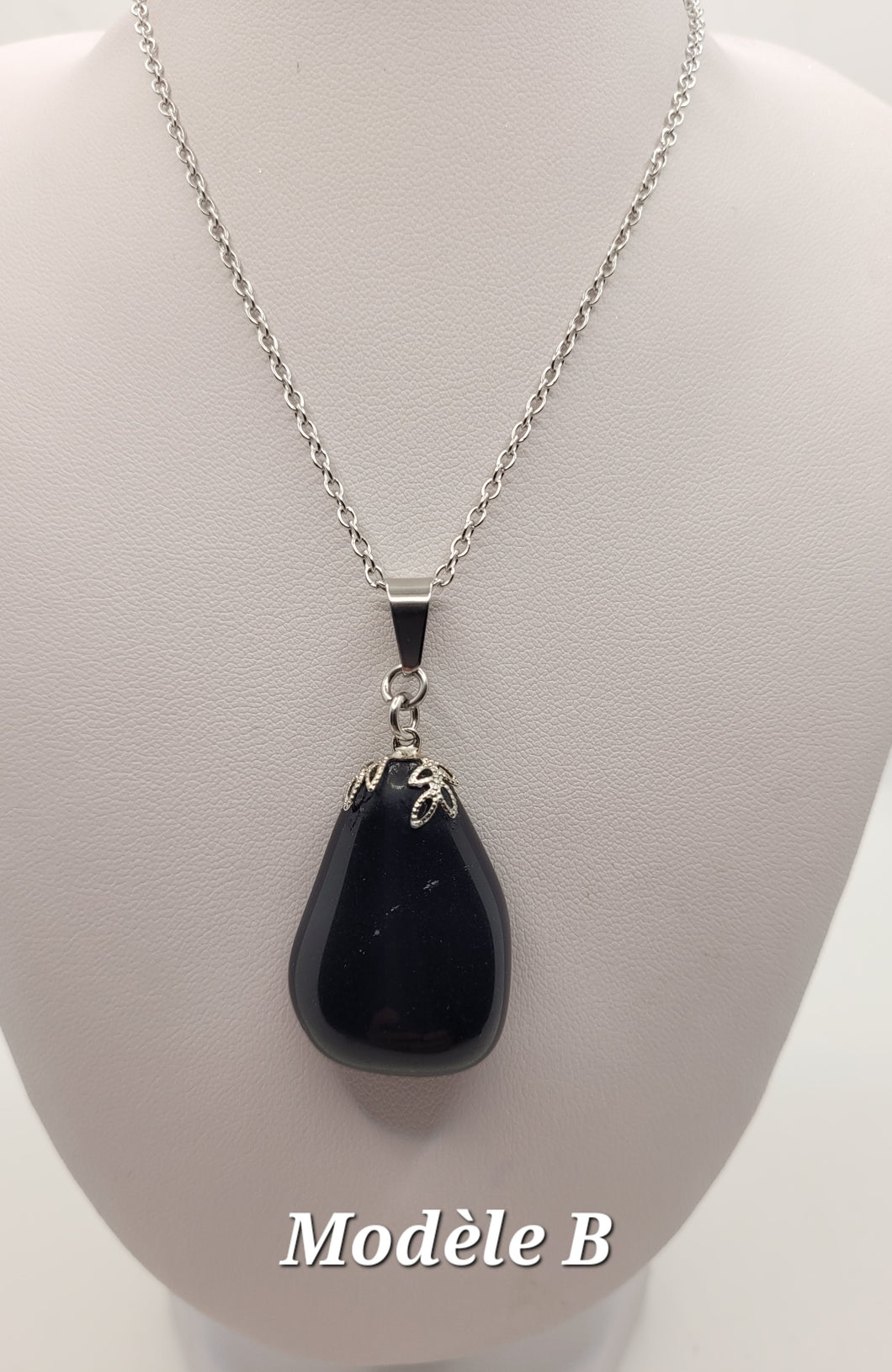 Chaîne avec pierre Semi-Précieuse-Obsidienne Noire