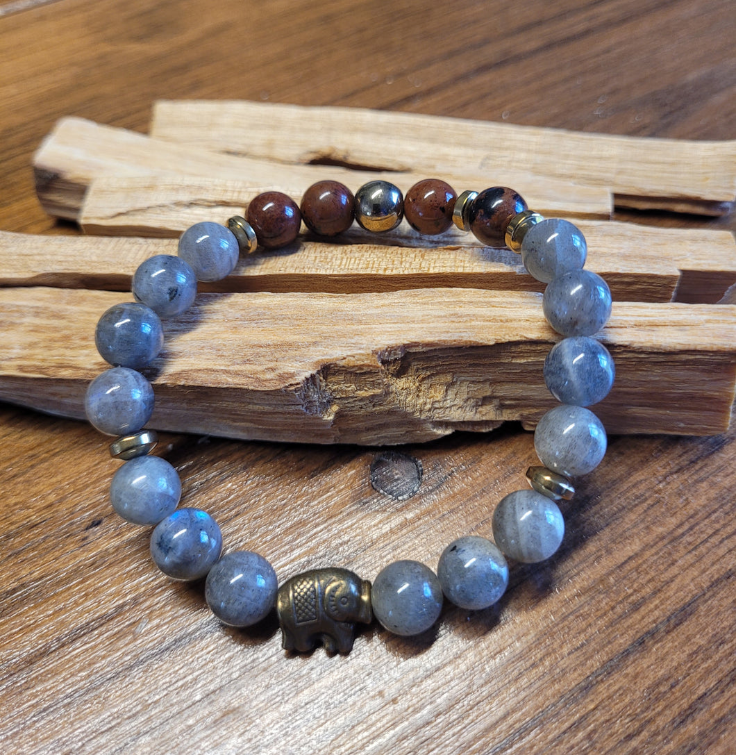 Bracelet Pierres Semi-Précieuses pour elle-Labradorite & Obsidienne Acajou