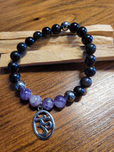 Charger l'image dans la galerie, Bracelet Pierres Semi-Précieuses pour elle-Améthyste Chevron &amp; Obsidienne Noire avec O'M
