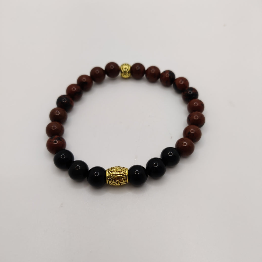 Bracelet pour lui …Obsidienne noire & Acajou