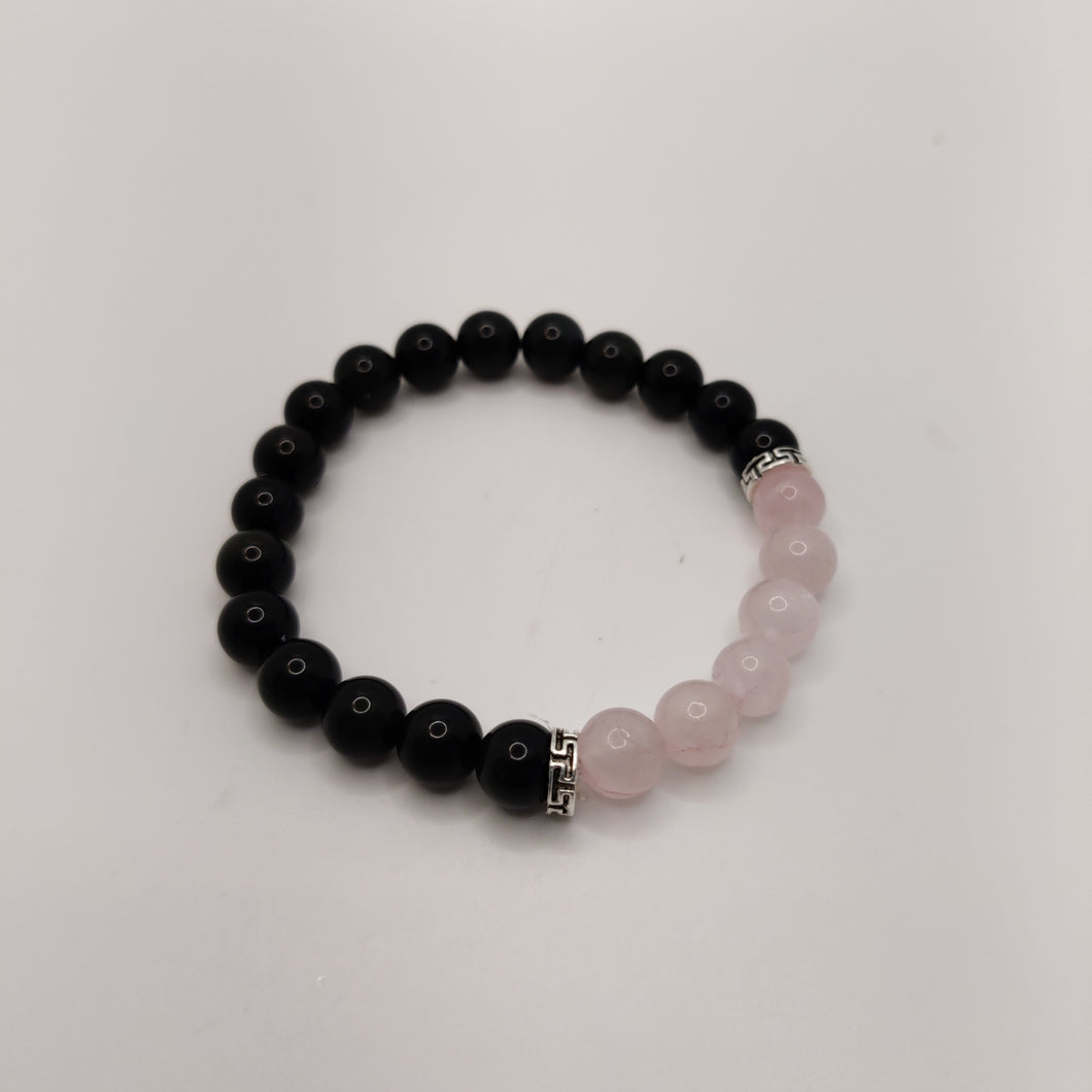 Bracelet pour lui …Obsidienne noire & Quartz Rose
