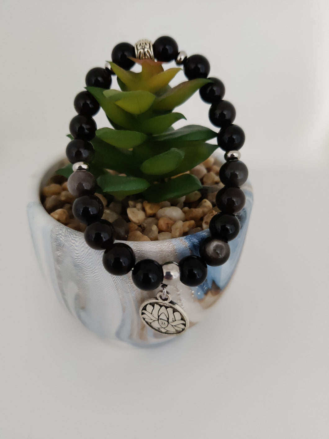 Bracelet Pierres semi précieuses-Obsidienne Argenté