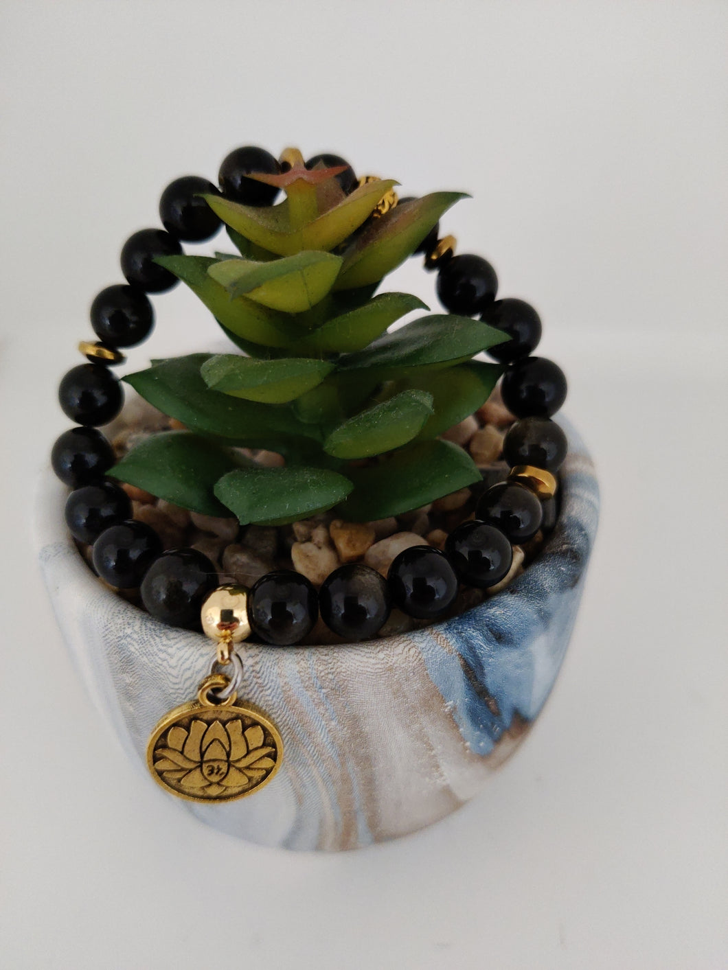 Bracelet Pierres semi précieuses-Obsidienne Doré